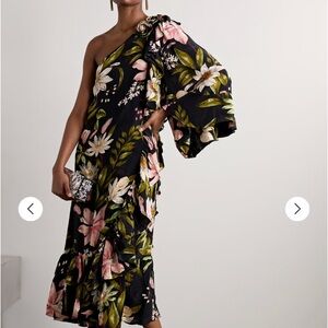 FARM RIO Black Surreal Flowers One-Shoulder Maxi Dress